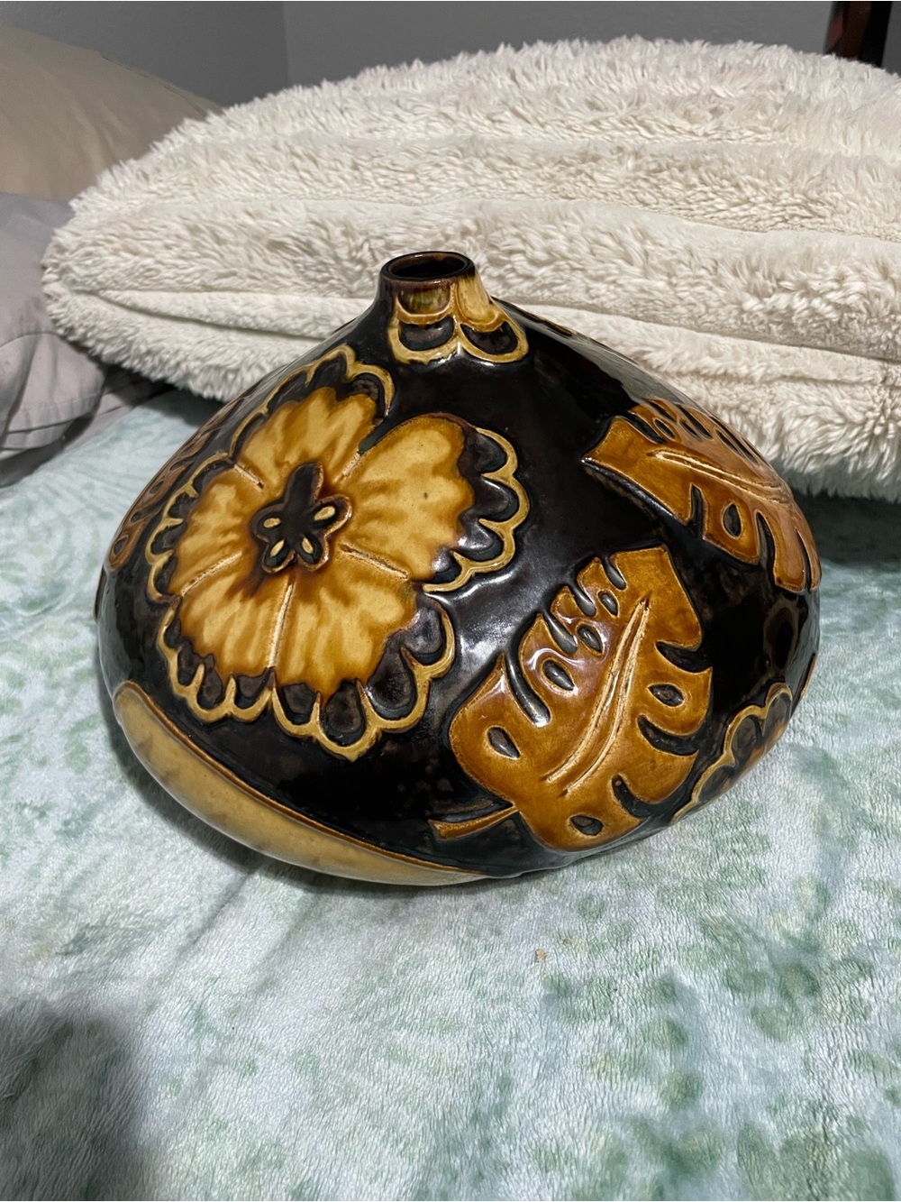 Vintage DLT Ceramics, Handcrafted, Tropical Botanical Pottery Vase - Signed